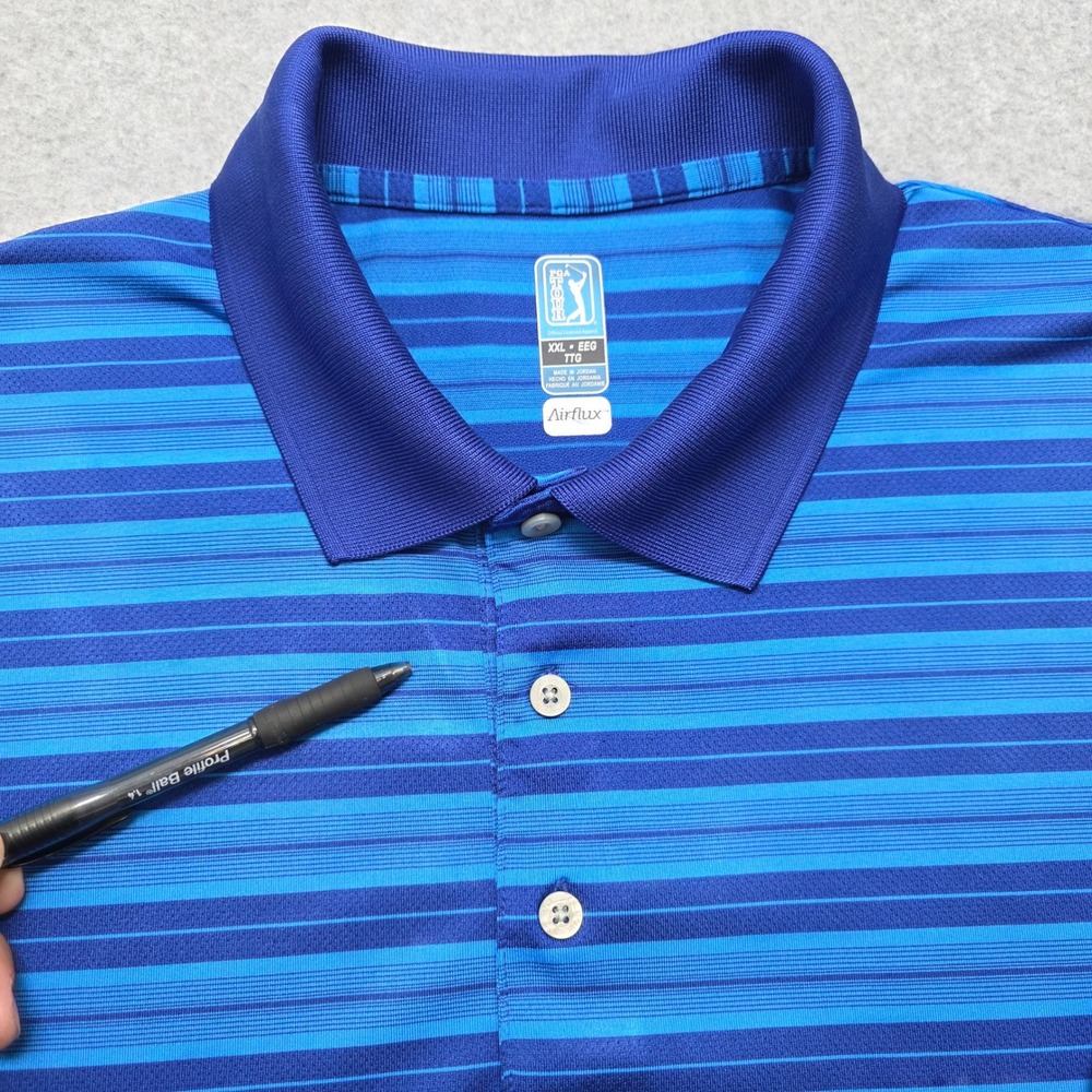 PGA Tour Airflux Men's XXL Blue Striped Short Sleeve Performance Golf Polo Shirt - Picture 7 of 11